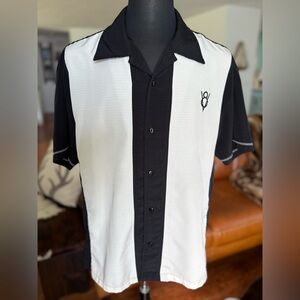 🖤 Steady Clothing Classic Black and White Button Down V8 Bowling Retro Shirt